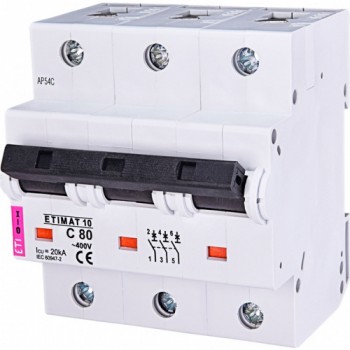 Автоматический выключатель ETI ETIMAT 10 3p 80А тип C 20кА (2135731)