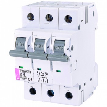 Автоматический выключатель ETI ETIMAT 6 3p 6А тип D 6кА (2164512)